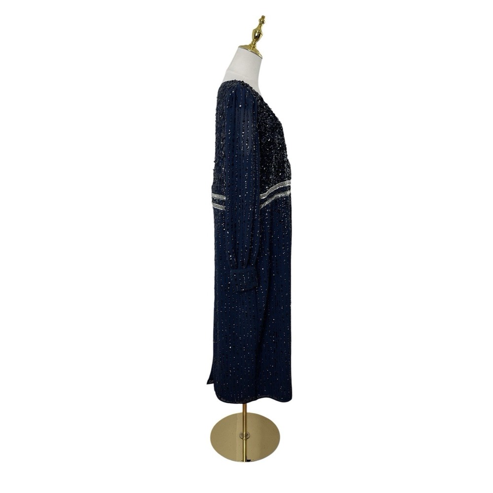 Mac Duggal 93593 Midnight Blue Sequin Beaded Midi Dress Size 16 $498 - Picture 5 of 7